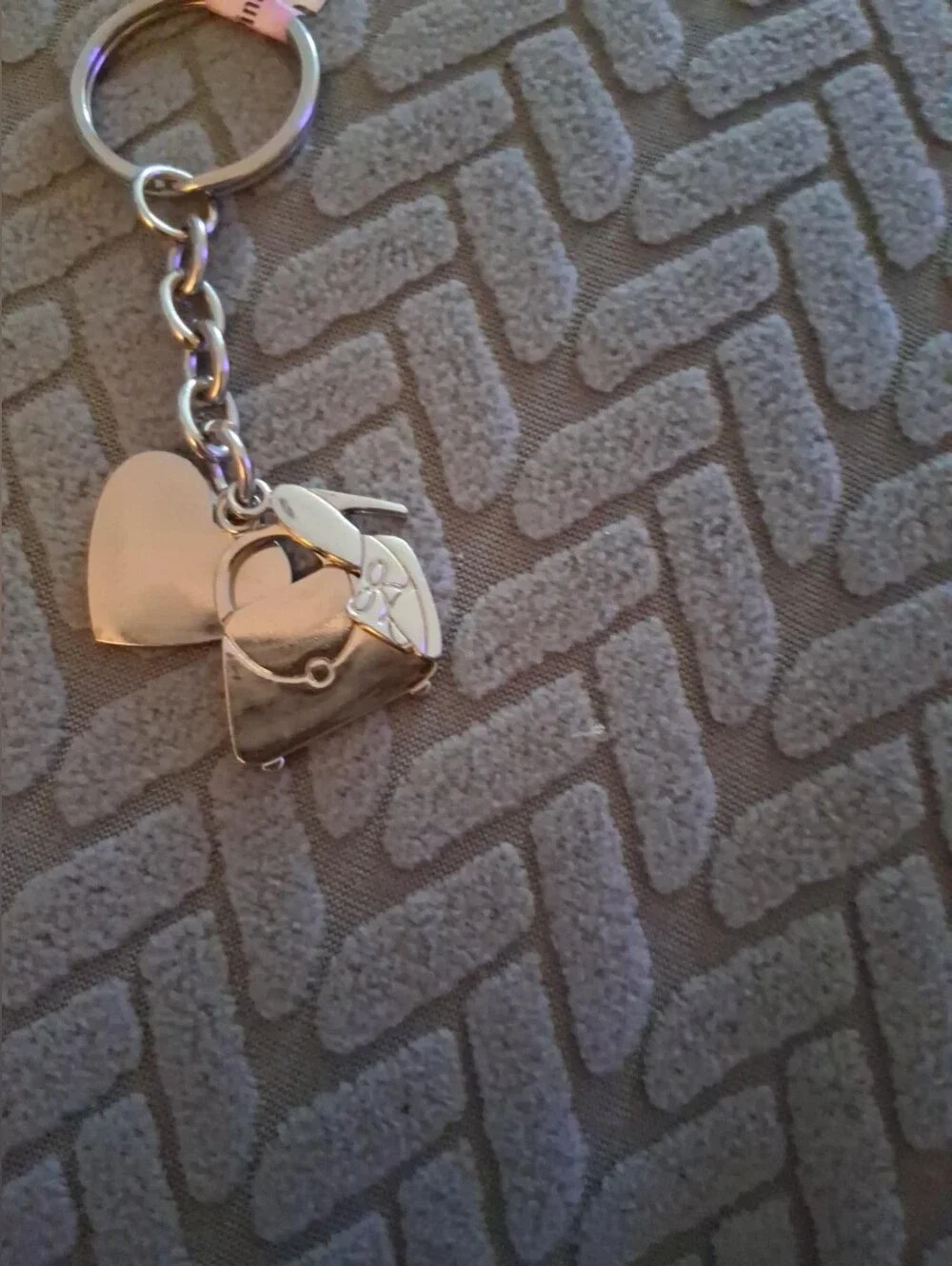 Nine West Polished Silver Heart & Triangle Keychain